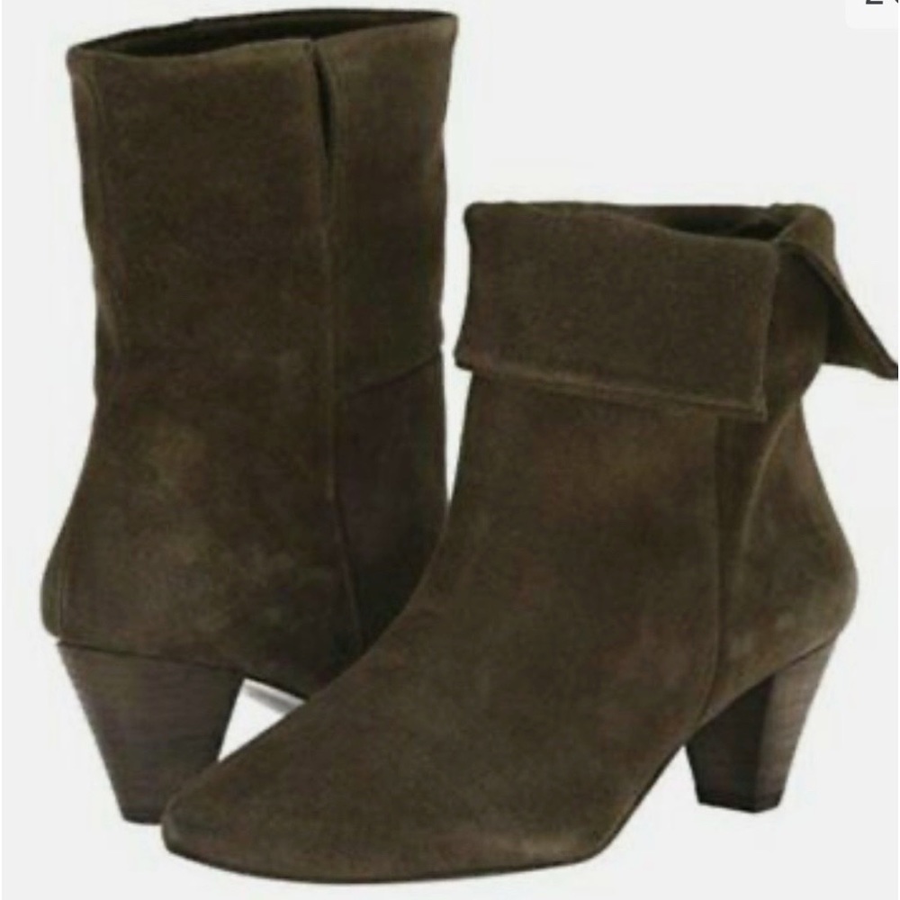 Free People Suede Adella Heeled Bootie Sage Boot Roll Top Casual.